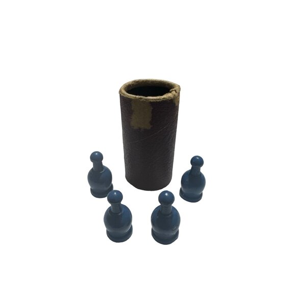 1939 Parcheesi Board Game Men Set of 4 and Shaker Cup  Blue - Picture 1 of 5